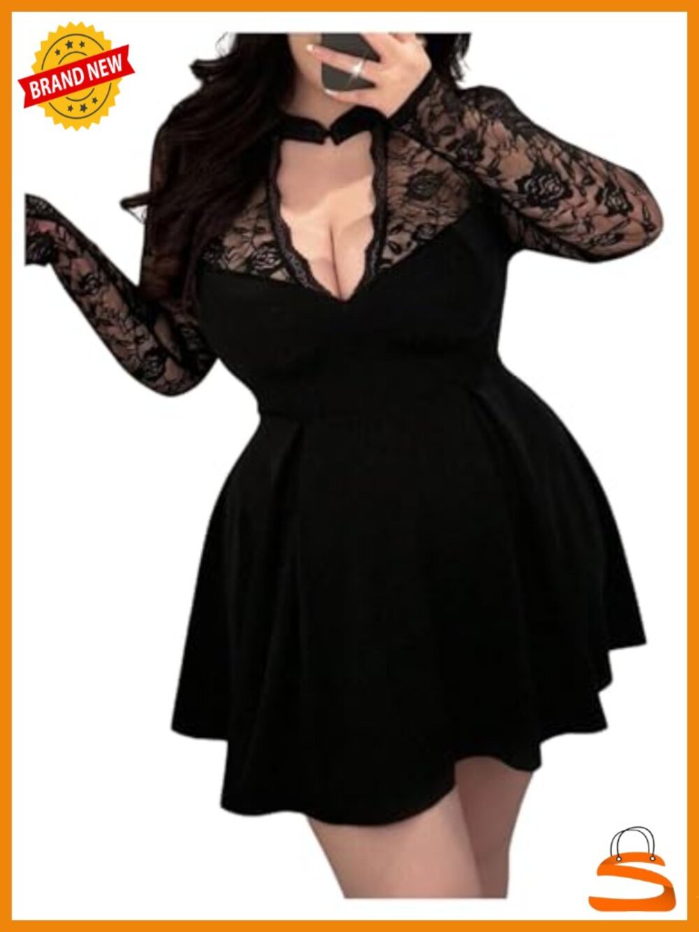 Plus Size Floral Lace Cheongsam A-Line Party Dress Long Sleeve